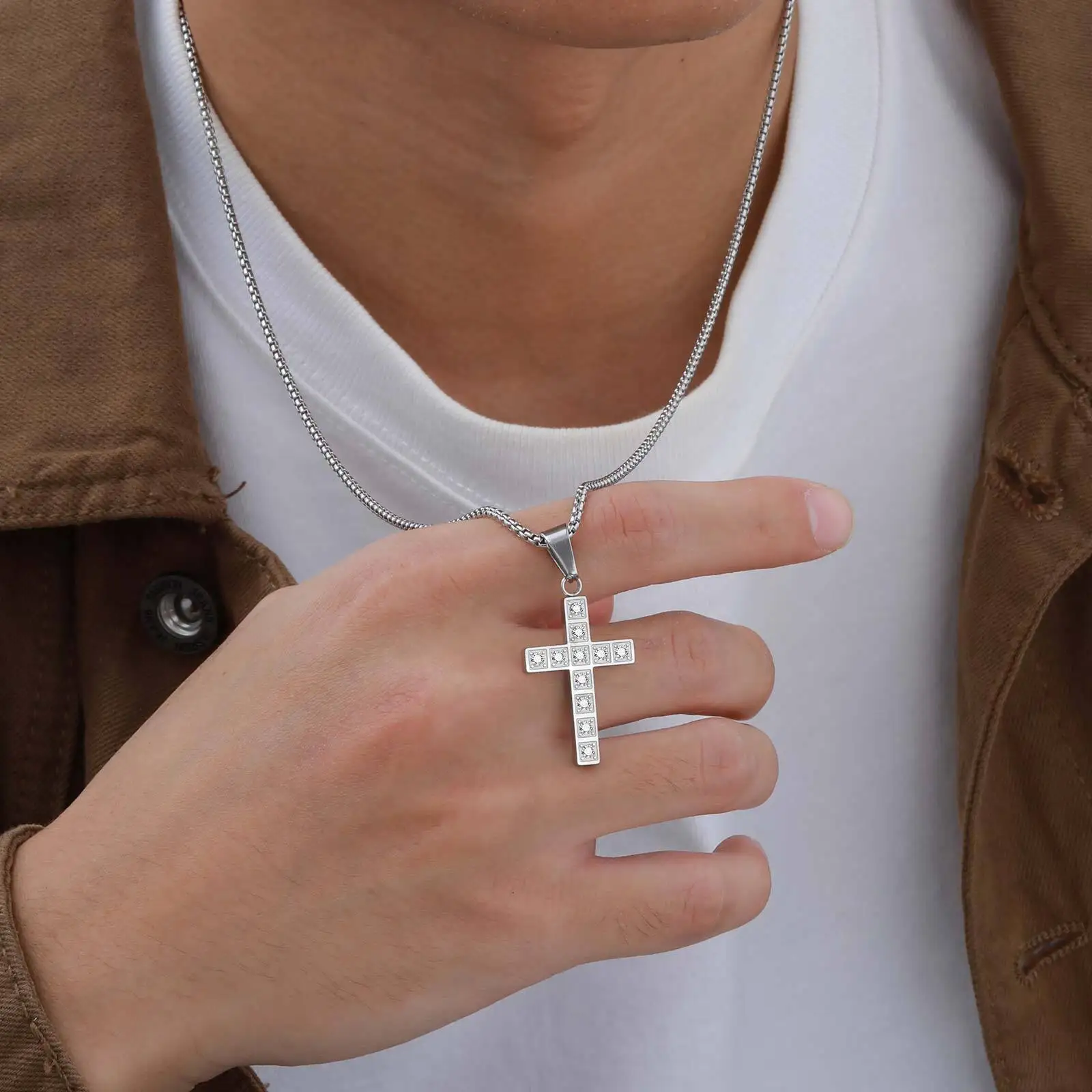 Bling Zicon Anhänger Halsketten für Männer Jungen, wasserdichte Kreuz Anhänger Halskette, Hip Hop Punk Schmuck Geschenke – Detail 2