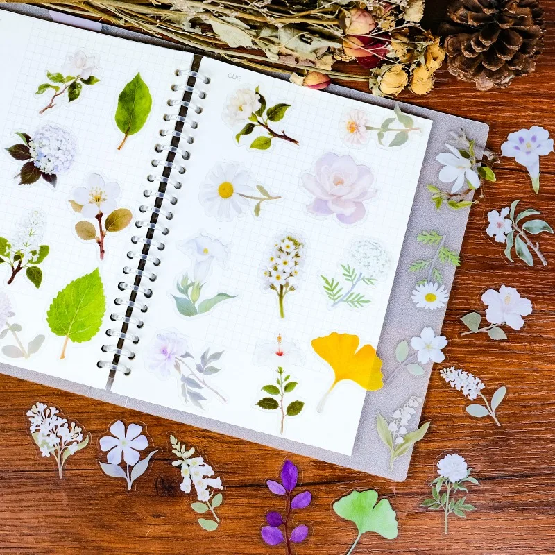 56 Uds personalidad de dibujos animados pequeña flor blanca mascota creativa Graffiti decoración pegatina