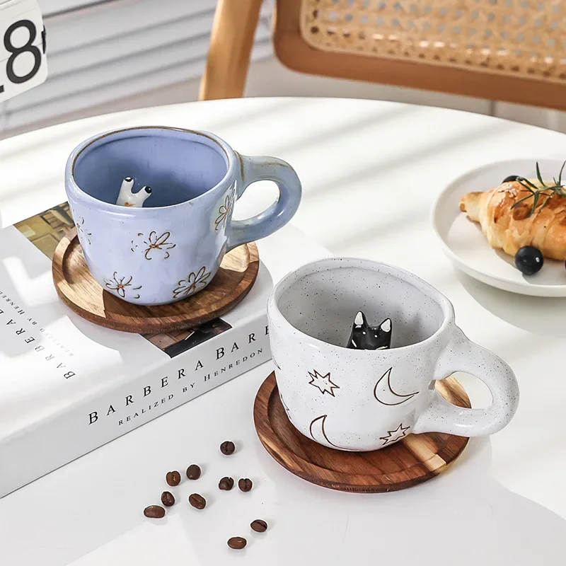 360ml tasses en céramique drôle dessin animé Animal thé lait tasses mignon à la main 3D escargot marguerite chien chat tasses à café cadeaux uniques créatifs