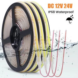 IP68 Waterproof COB LED Strip 12V 24V Flexible Ribbon Tape 320LEDs High Density Linear Light for Home Decoration 0.5-10M