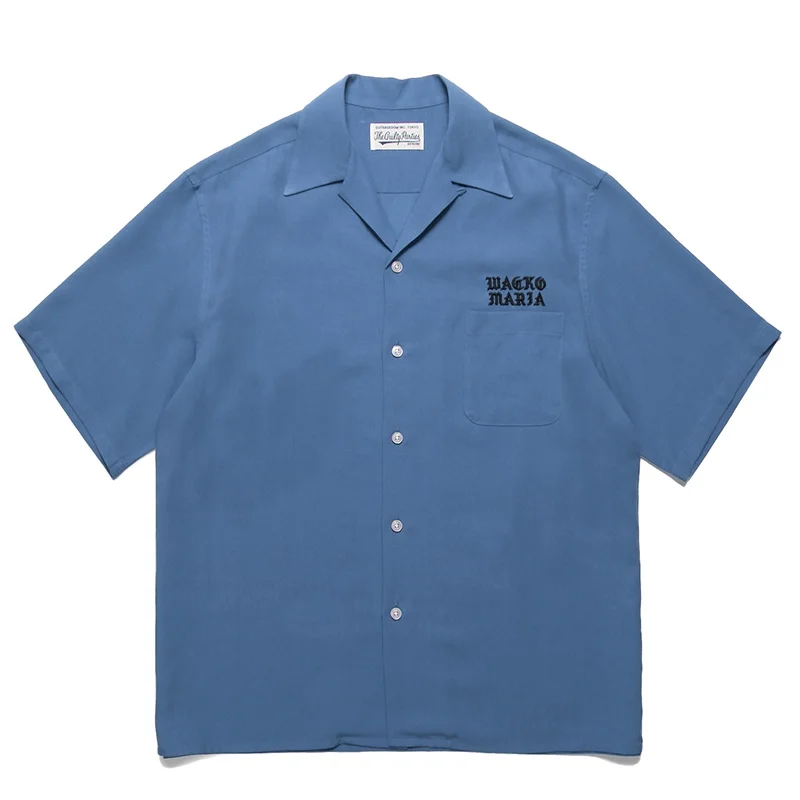 AI Trend WACKO MARIA Summer Simple Solid Color Embroidery Logo Letters Mens Womens Tops Hawaii Short Sleeve Shirt