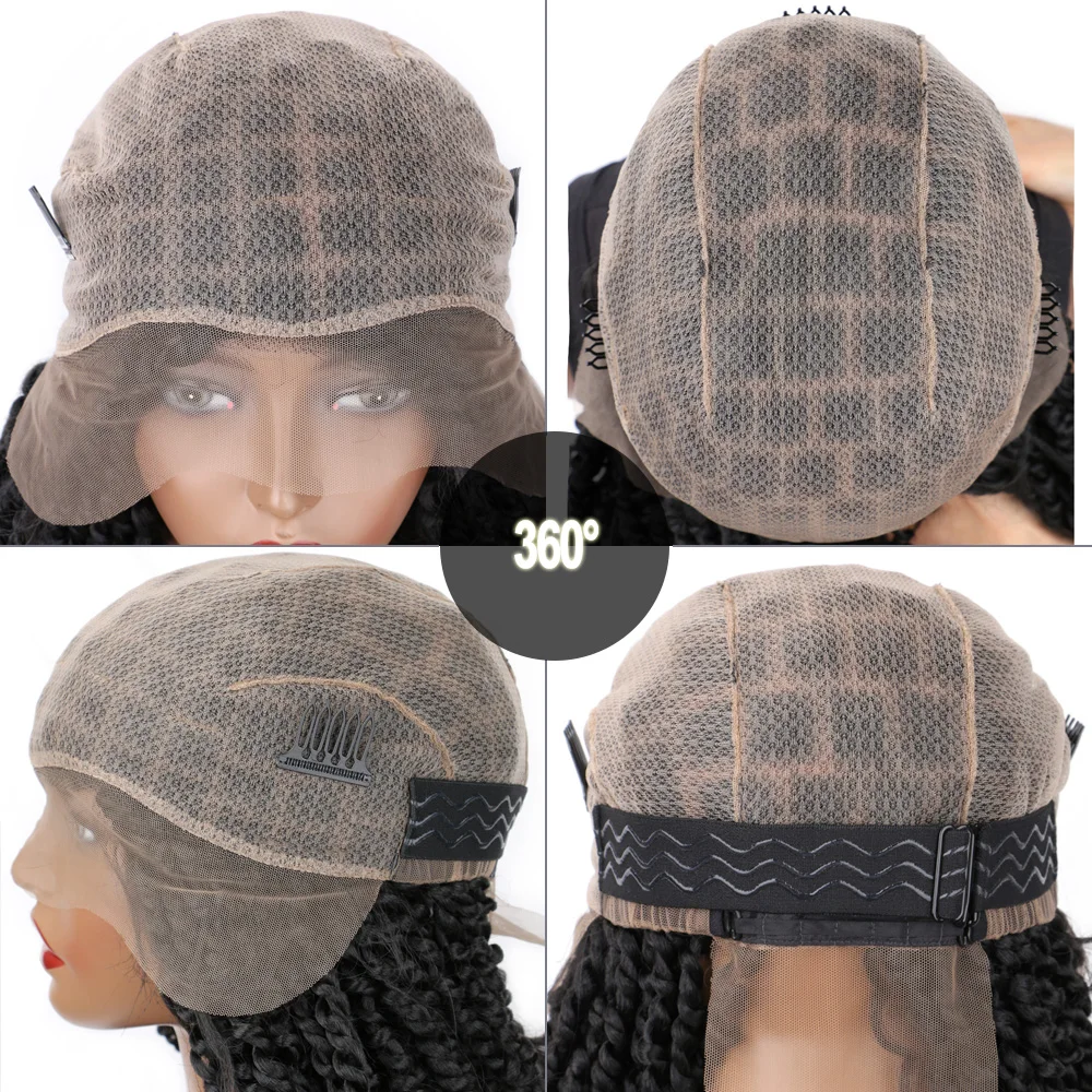 3X 박스 브레이드 가발 (베이비 헤어 포함) 여성용 노 매듭 브레이드 가발, 블랙 풀 레이스 브레이드, 프리미엄 합성 브레이드 풀 레이스 가발