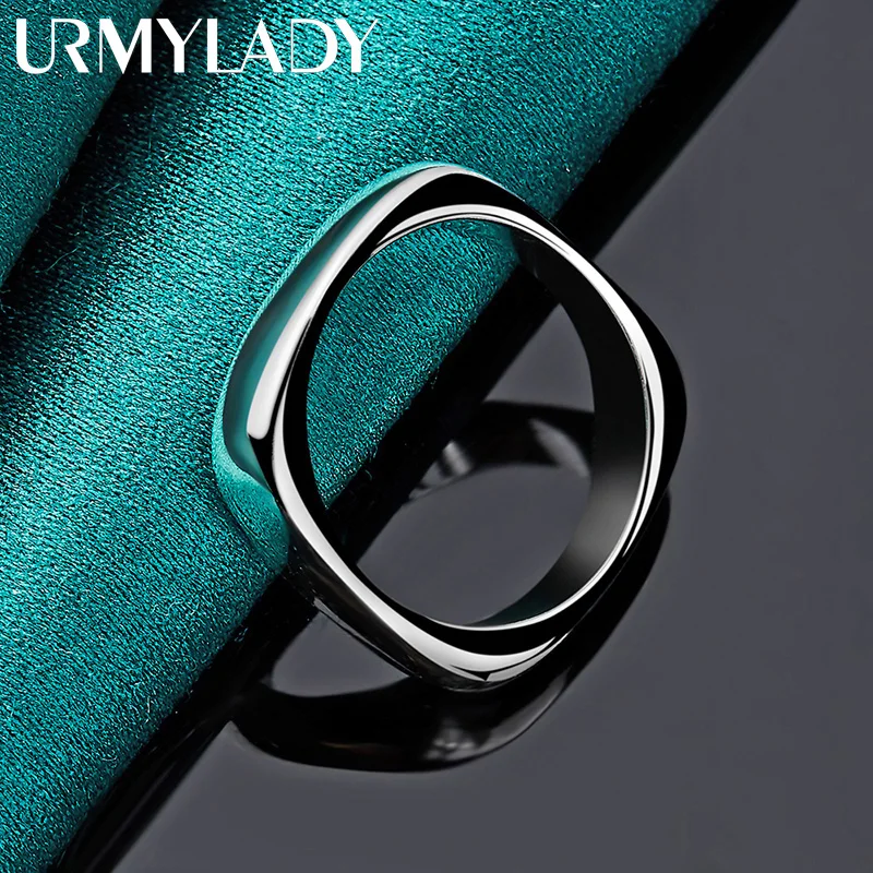 URMYLADY 925 Sterling Silver Smooth Round Square Ring For Women Men Wedding Charm Engagement Party Fashion Jewelry