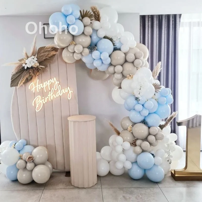 Beige Blue Balloons Garland Arch Kit Kids Boy One 1st Birthday Balloon Set Baby Shower Decoration Baptism Party Wedding