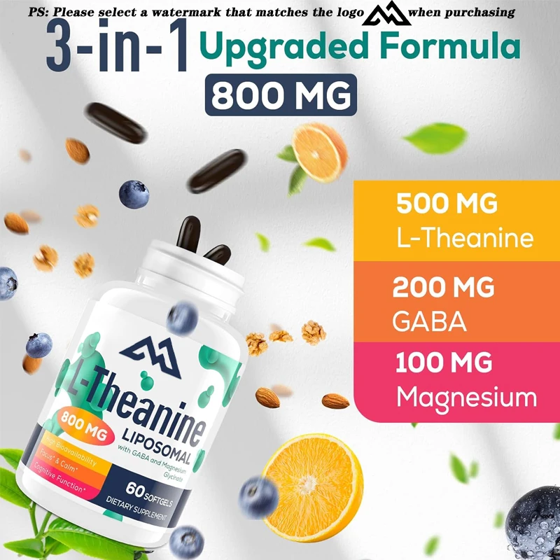 Liposome L-theanine 500mg, multivitamin magnesium, relaxation and focus supplement, non GMO and gluten free -60 capsules