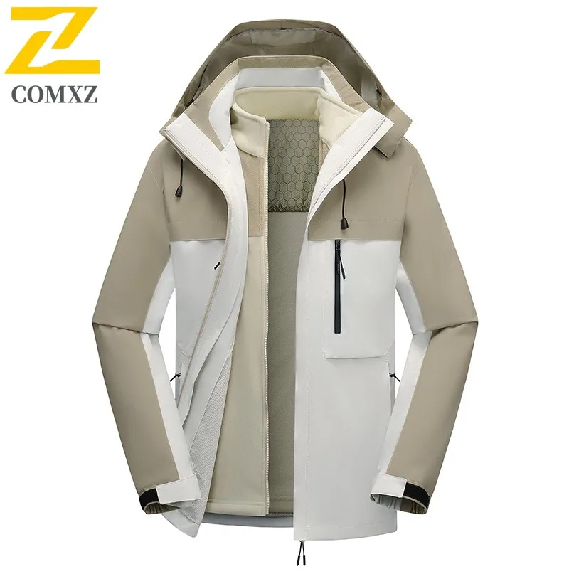 سترة تسلق الجبال الخارجية COMXZ للرجال سميكة مقاومة للرياح سترة دافئة بسيطة بقلنسوة مريحة ومقاومة للبرودة ملابس خارجية شتوية #4