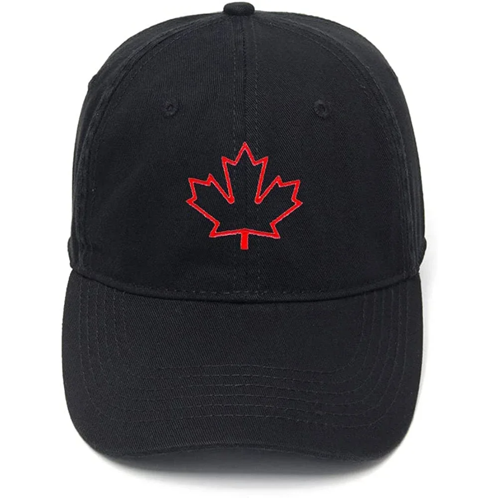 Men's Baseball Cap Maple Leaf Embroidery Hat Black Embroidered Casual Baseball Caps