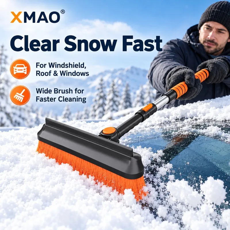 XMAO Telescopic Car Snow Brush Ice Scraper 29cm Wide Rotating Head Aluminum Alloy Handle Detachable Winter Cleaning Tool