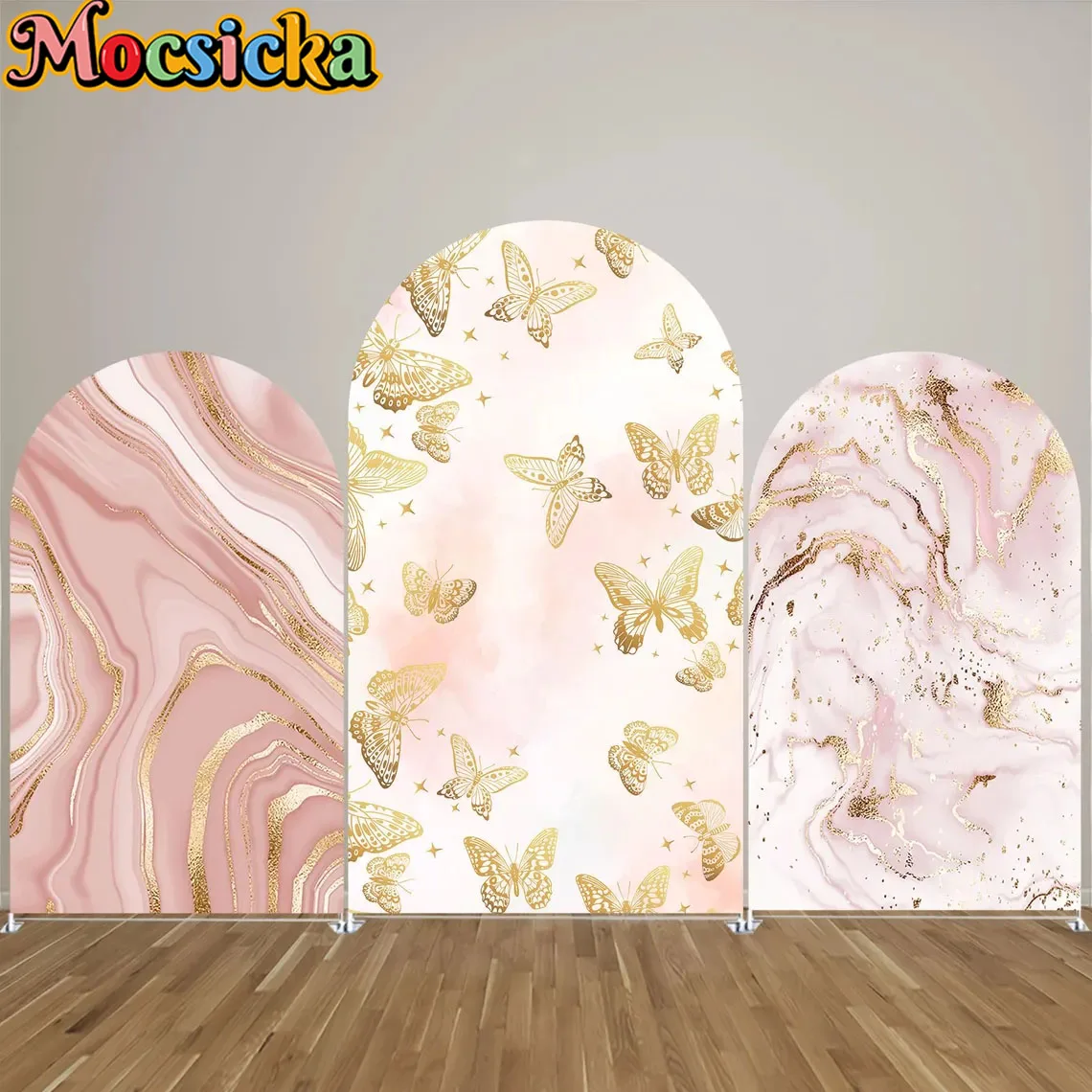 

Mocsicka 2-Sided Arch Cover Pink Marble Butterfly Decoration Backdrop Baby Shower Arch Wall Kids Birthday Party Photo Banner