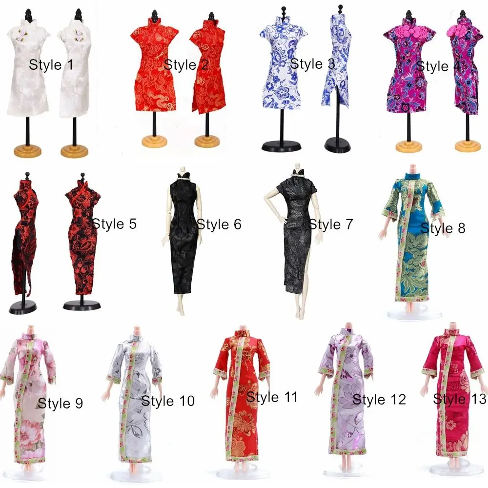 Pakaian boneka gaya Cina Aksesori boneka rok boneka tradisional kain pesta berdandan rumah boneka Cheongsam mainan DIY