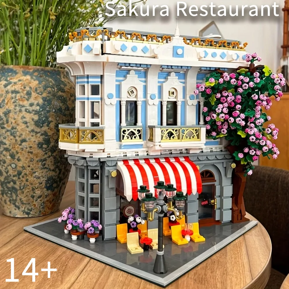 

В наличии Creative City Light Sakura Ресторан Строительные блоки MOC вид на улицу Креативный набор моделей Кирпичи Игрушки для взрослых
