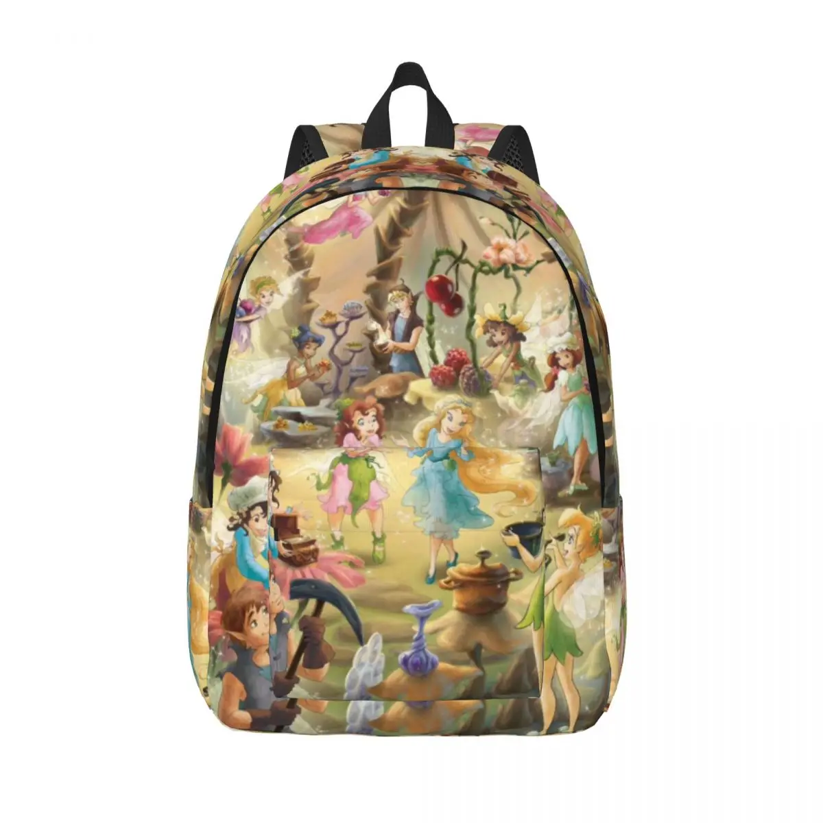 Custom Cute Tinker Bell Cartoon Canvas Backpack for Men Women School College Students Bookbag Fits 15 Inch Laptop Bags