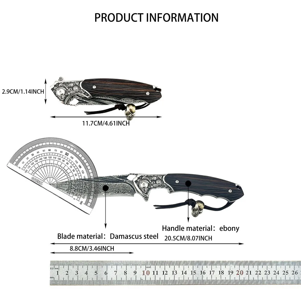 Acampamento ao ar livre caça faca de pesca urso preto dobrável lâmina de aço damasco ébano lidar com multi-função sobrevivência ferramentas edc
