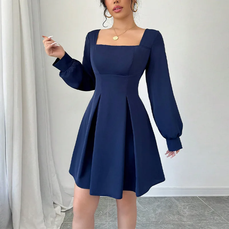

Vintage Dress 2025 Autumn New Long Sleeve Dresses Square Collar Christmas Party Gift A-line Dress for Women