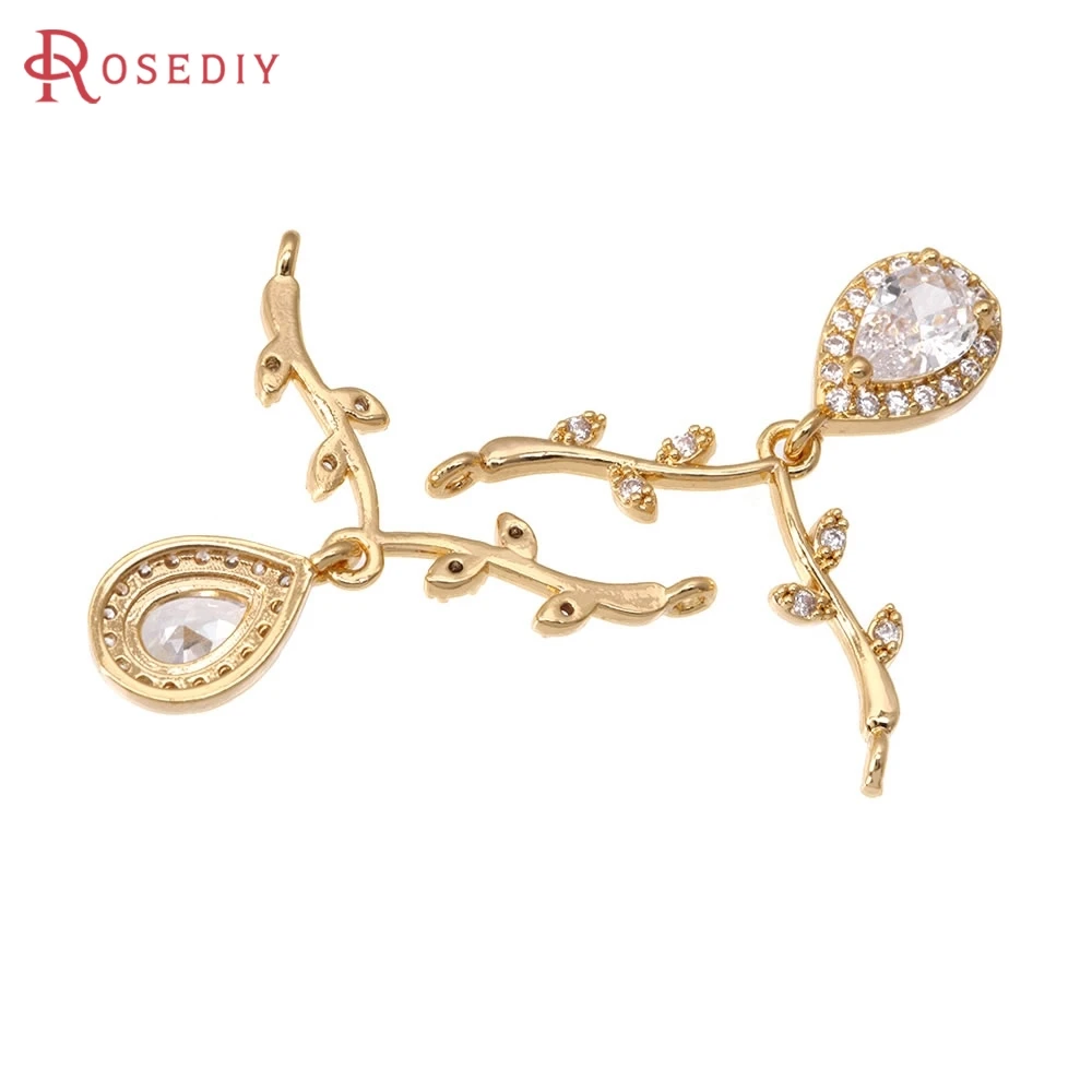 

4PCS 18K Gold Color Brass and Zircon 2 Holes Drop Connect Necklace Charms Pendants High Quality Diy Jewelry Making Accessories