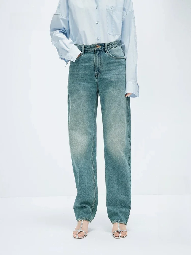 

Edition Women's Cotton Denim Jeans Spring New Sle Blue Slim Straight Leg Long Pants l Waist Straight Cut