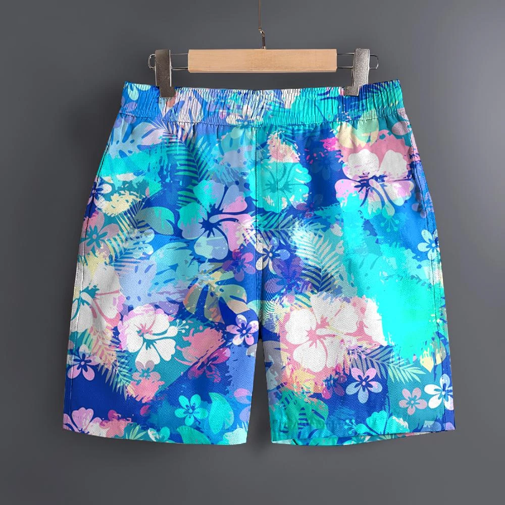 

Мужские пляжные шорты с гавайским 3D великолепным цветочным узором, быстросохнущие спортивные шорты для отдыха на открытом воздухе, модные мужские шорты