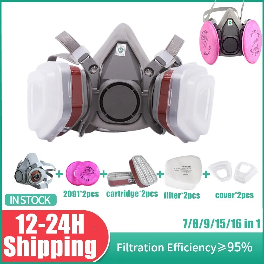 7/8/15/17-in-1 6200 Respirator Chemical Half Face Gas Mask Protection Industrial Anti Dust Paint Spraying Anti Organic Filters