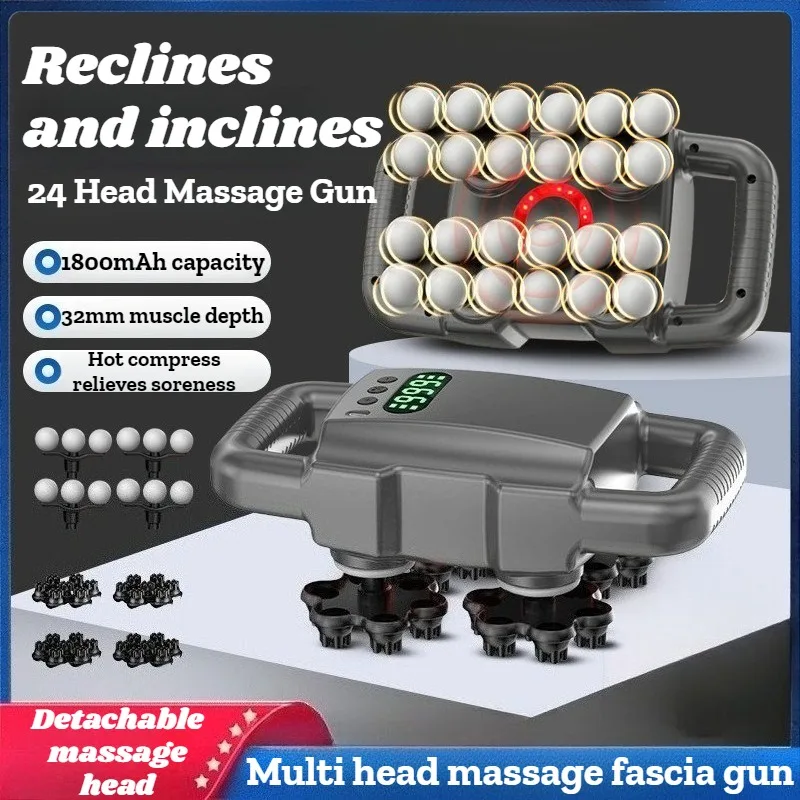 

24-головный массажный пистолет, профессиональный мощный беспроводной электрический вибрационный массажер для мышц, малошумное массажное устройство для всего тела