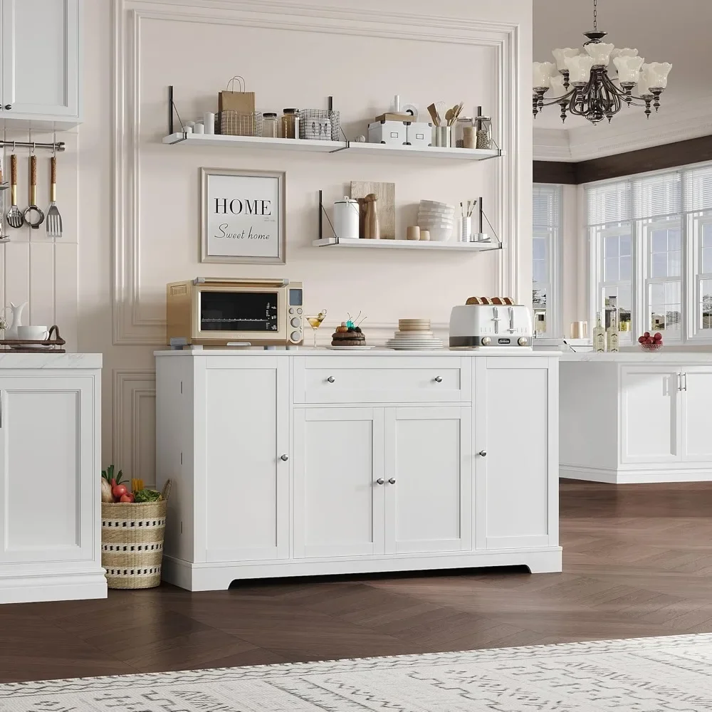 54" Buffet Cabinet with Storage, Modern Kitchen Sideboard with Drawer, Wood Coffee Bar Cabinet Featuring Adjustable Shelves