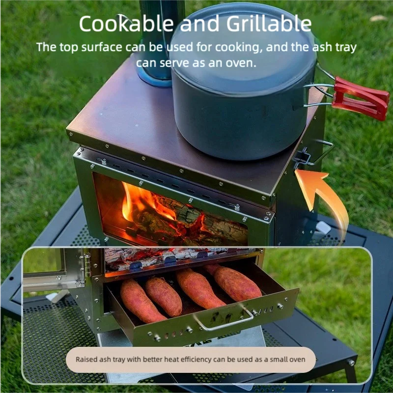 Chimenea sin humo de acero inoxidable para acampar, tienda multifuncional, estufa de leña, calentador plegable portátil