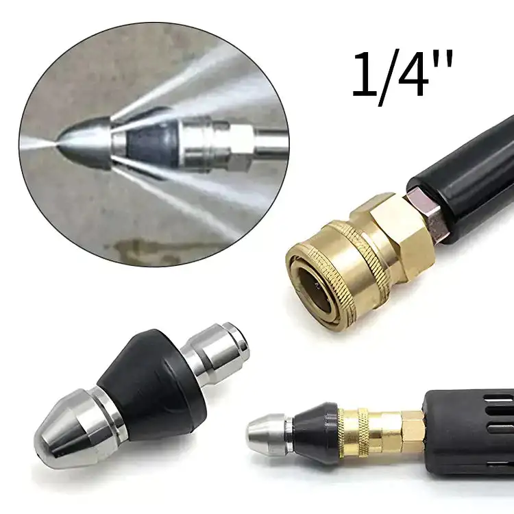 1 Front 6 Rear 1/4\'\' Quick High Pressure Washer Sewer 6 Jet Nozzle Washing Machine Drain Cleaning Pipe Dredging Cleaning Nozzle