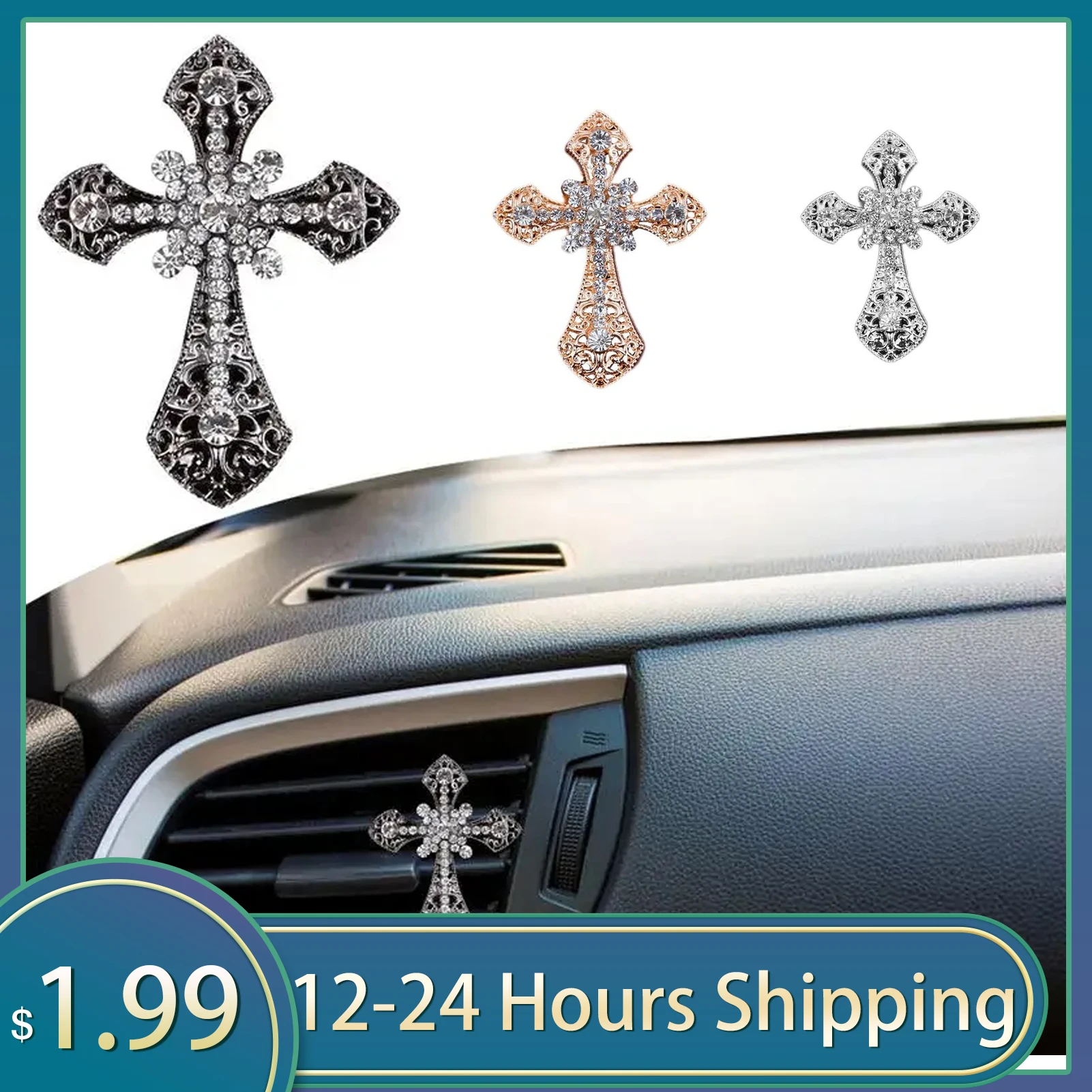 Car Perfume Air Freshener Bling Cross Car Vent Clips Auto Air Fresheners Vent Clips For Women Car Interior Aroma Diffuser