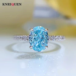 Charms 100% 925 Sterling Silver 6*8mm Aquamarine Lab Diamond Rings for Women Wedding Engagement Bands Party Fine Jewelry Gifts