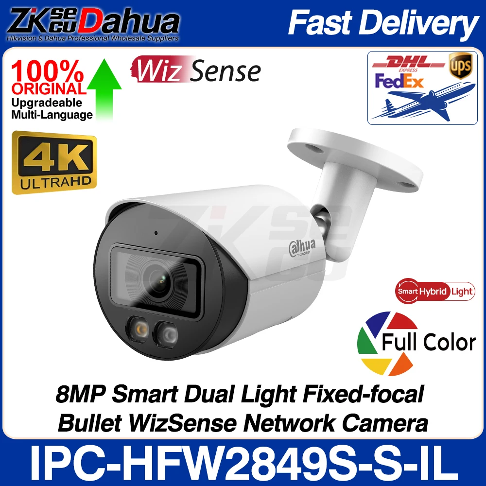 Dahua Original IPC-HFW2849S-S-IL 8MP 4K Smart Dual Light Bullet WizSense Network IP Camera Full Color SD Slot POE IP67 SMD Plus