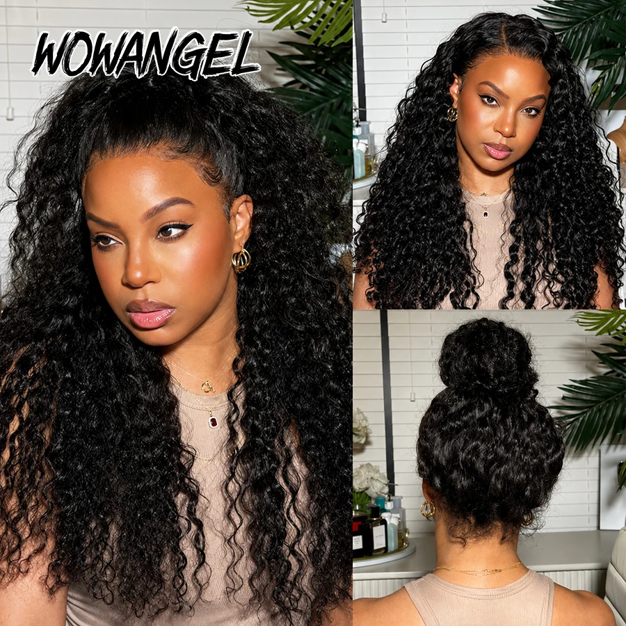 WOWANGEL Invisi Drawstring 360 Full Frontal Wig Burmese Curly Human Hair Glueless HD Lace Wig Deep Parting Pre Plucked For Women