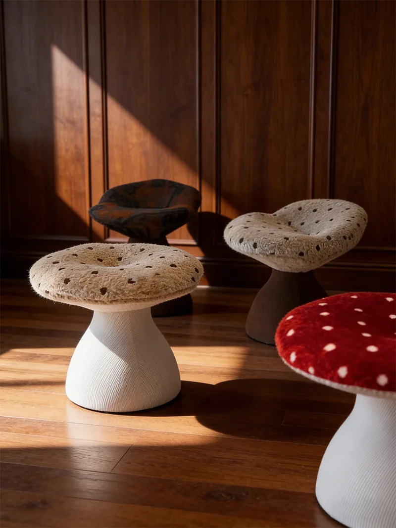 New fabric low stool bedroom makeup stool living room entrance shoe change multi-purpose mushroom stool