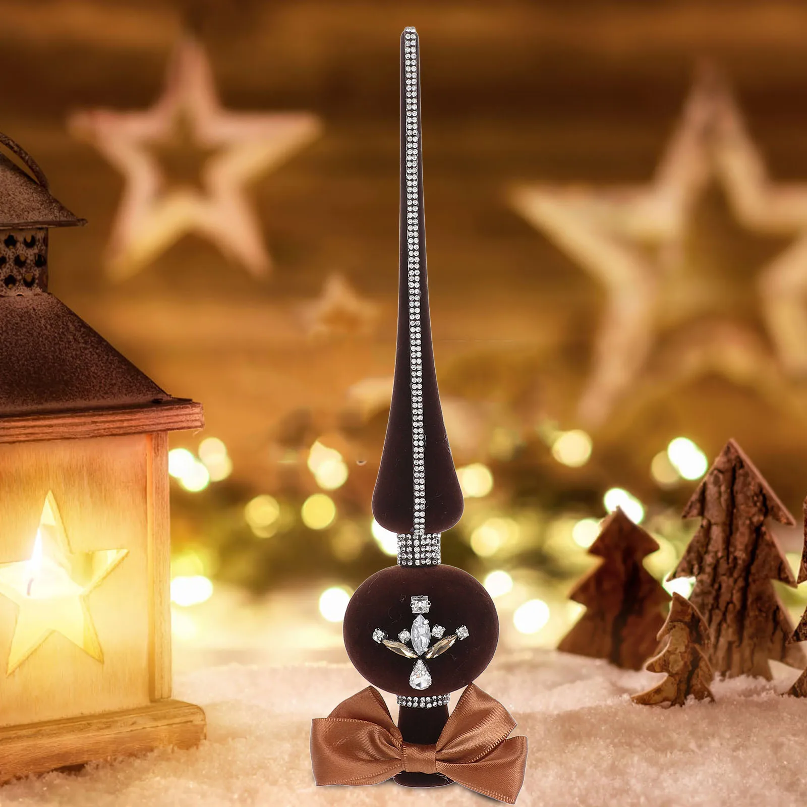 

Elegant Flocked Tree Topper Christmas Tree Decor Vintage Style Compact Design Holiday Home Decoration Festive Party