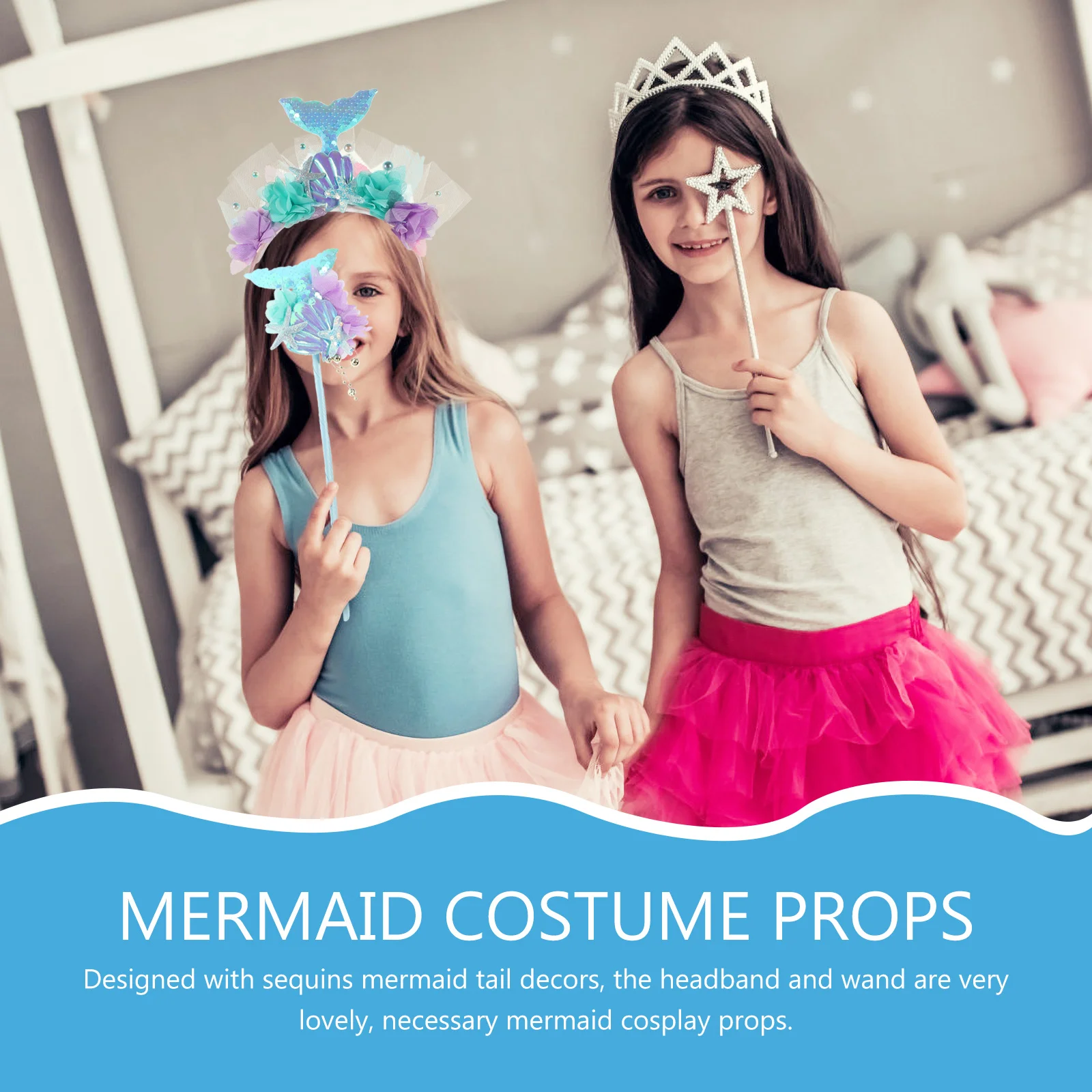 

Mermaid Headband Set Sequin Tail Hair Hoop Crown Cosplay Props Kids Accessories Reusable Fairy Wand Party Decor