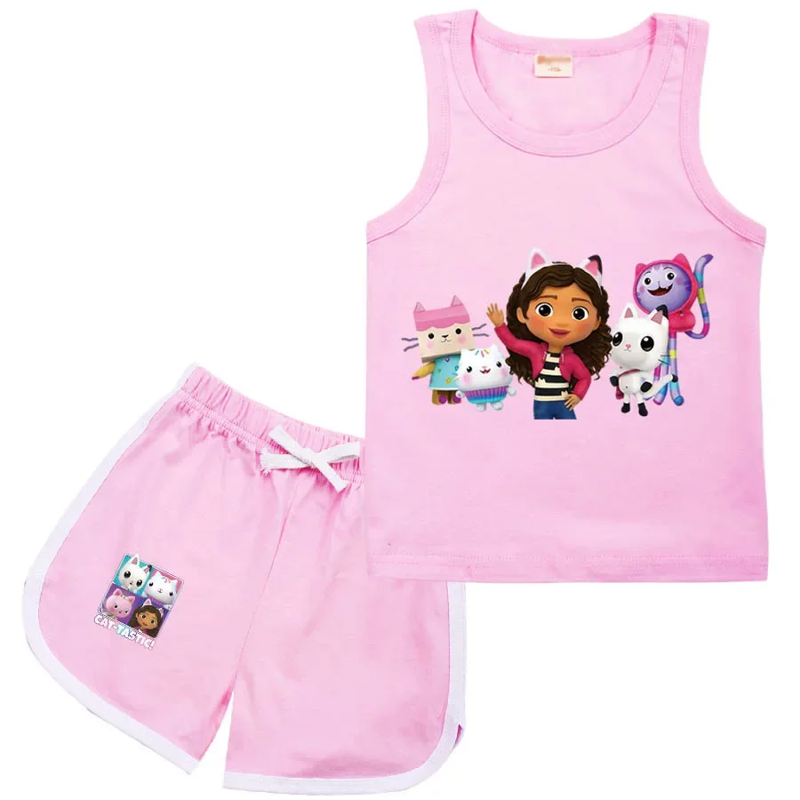 Gabby Doolhouse T-Shirt Kids Gabbys Chat Kleding Peuter Meisjes Mouwloze Tops + Shorts 2 Stuks Sets Kinderen Zomervakantie Outfits