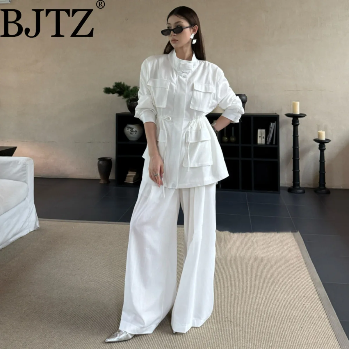 

BJTZ Solid Color Versatile Office Lady Women's 2 Piece Set Clothes 2025 Spring Autumn New Fashion Long Sleeve Jacket+pants Sets