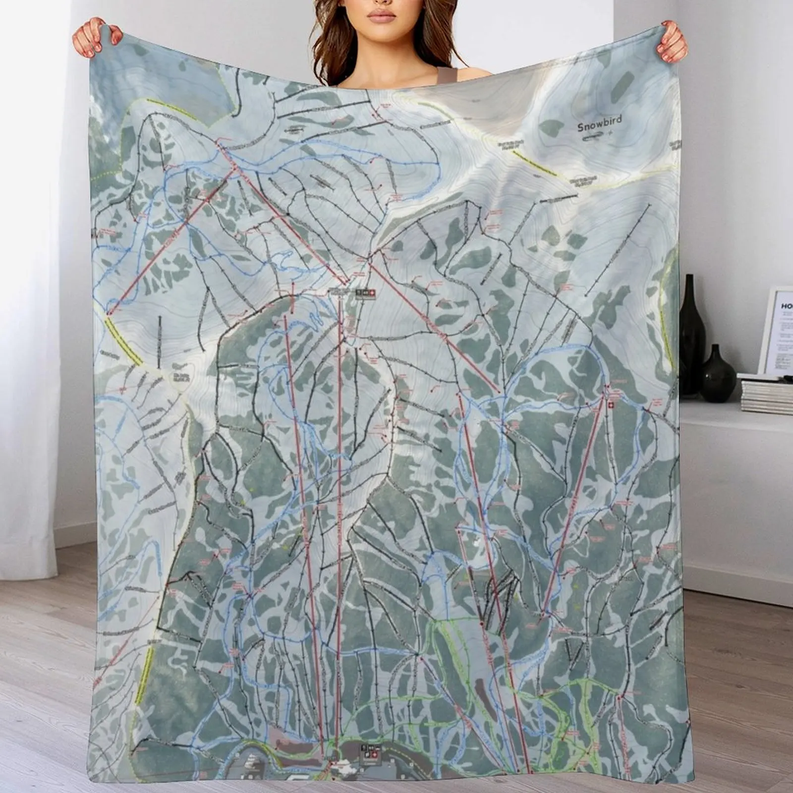 

Snowbird Resort Trail Map Throw Blanket Cozy Sofa Blanket for TV Watching Napping