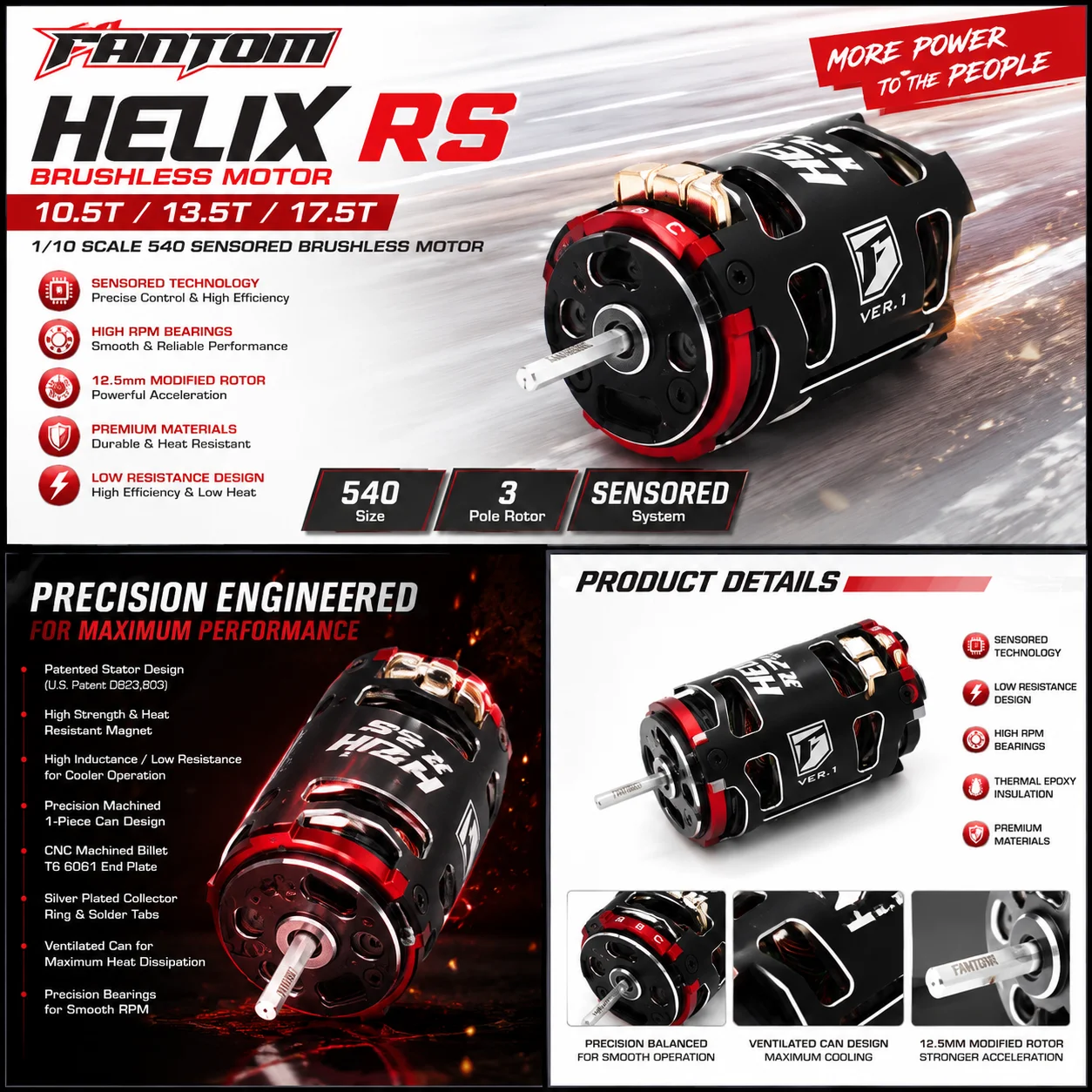 FANTOM 540 10.5T 13.5T 17.5T RACING HELIX RS Sensored Brushless Motor for 1/10 RC Climbing Off-road Drift Racing Car