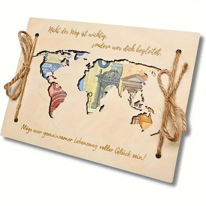 Cadeau d'anniversaire créatif et original, porte-monnaie en bois en forme de carte du monde, cadeau gravé en bois, adapté pour maman, papa, sœurs, amis, parfait pour les anniversaires, les mariages et les célébrations