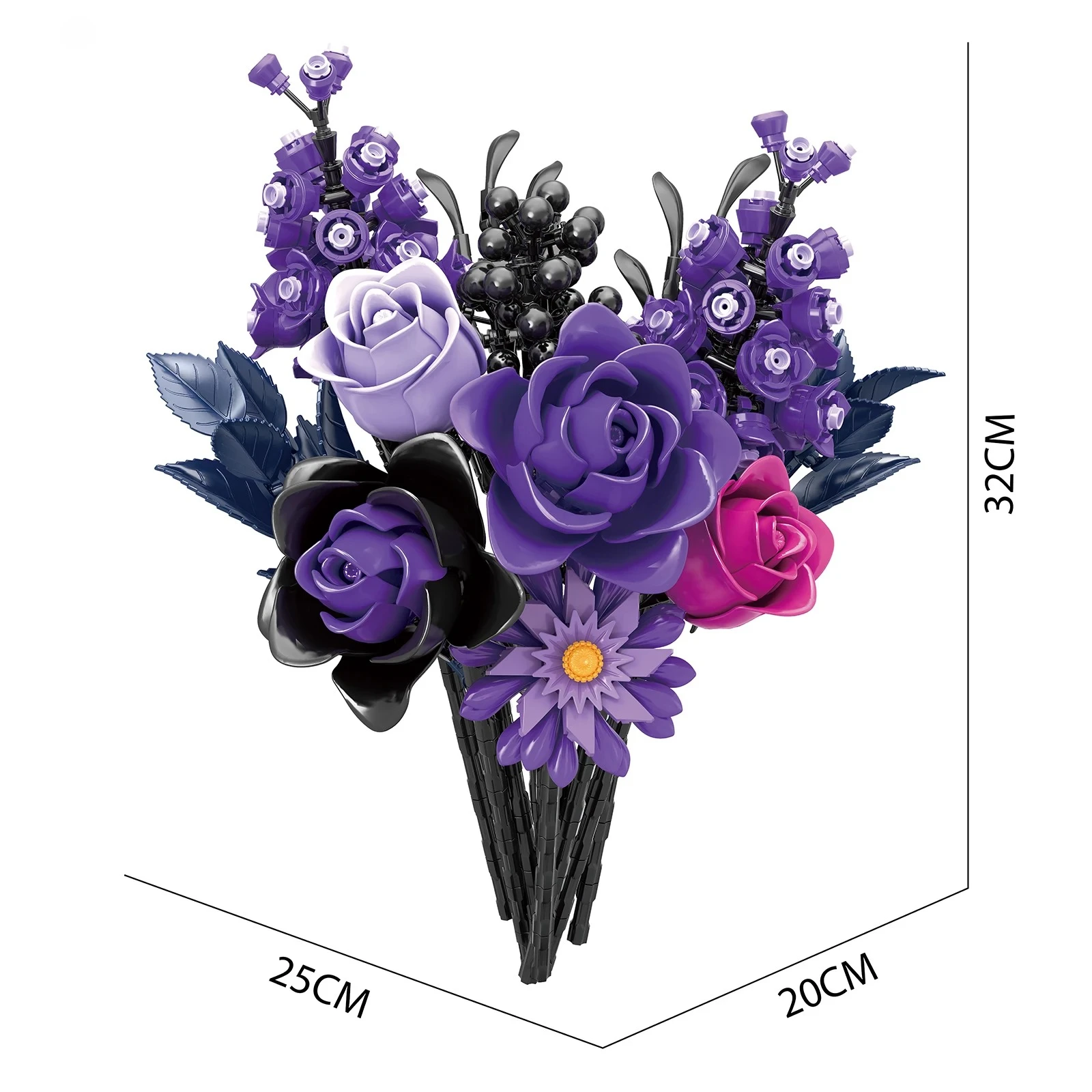 822PCS MOC Gothicสีม่วงRoseดอกไม้อาคารบล็อกประดิษฐ์พฤกษศาสตร์ตกแต่งของเล่นวาเลนไทน์แฟนวันเกิดอิฐของขวัญ