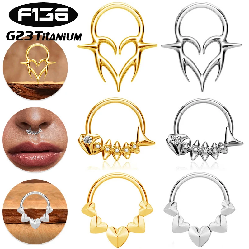 

1PC G23 Titanium 16G Piercing Goth Nose Rings Clicker Hinged Septum Helix Conch Cartilage Daith Earring Lobe Piercing Jewelry