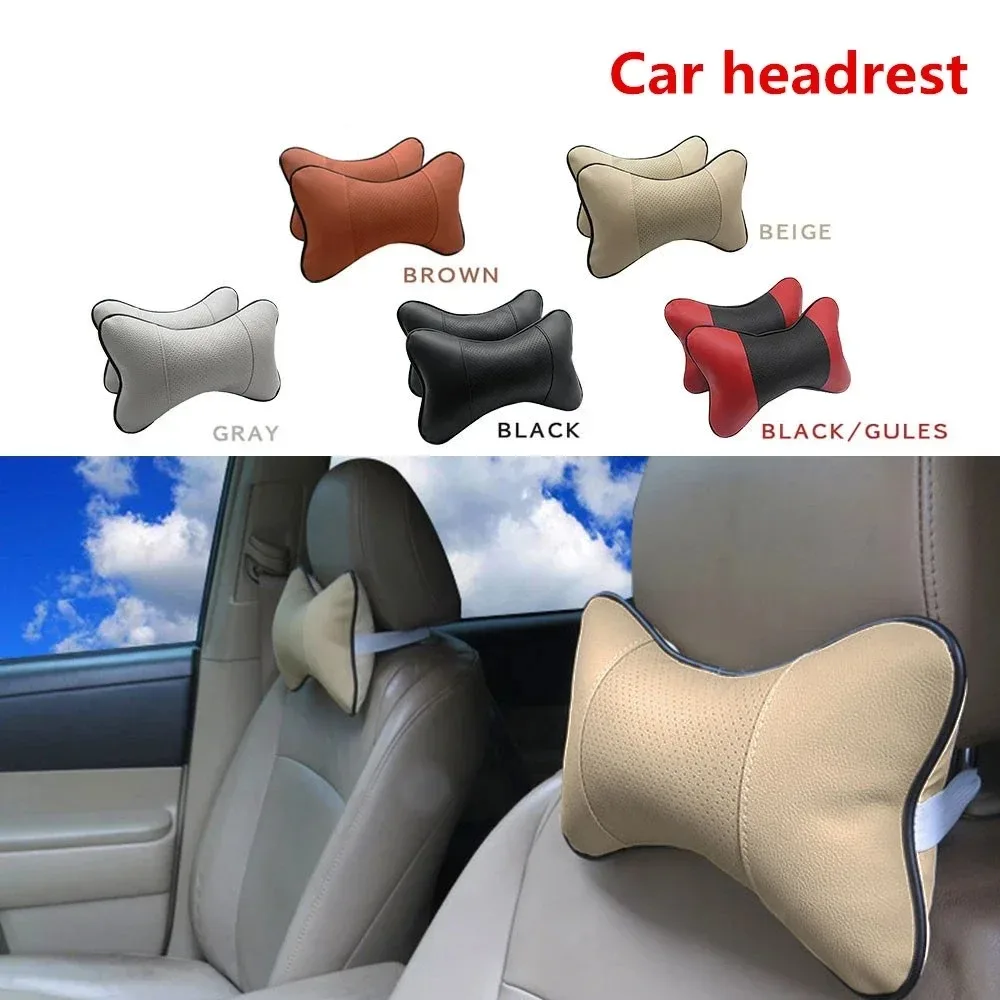 Car Leather Safety Pillow Auto Universal Headrest Breathe Car Auto Seat Head Neck Rest Cushion Pillow Auto Memory Cutton Pillow