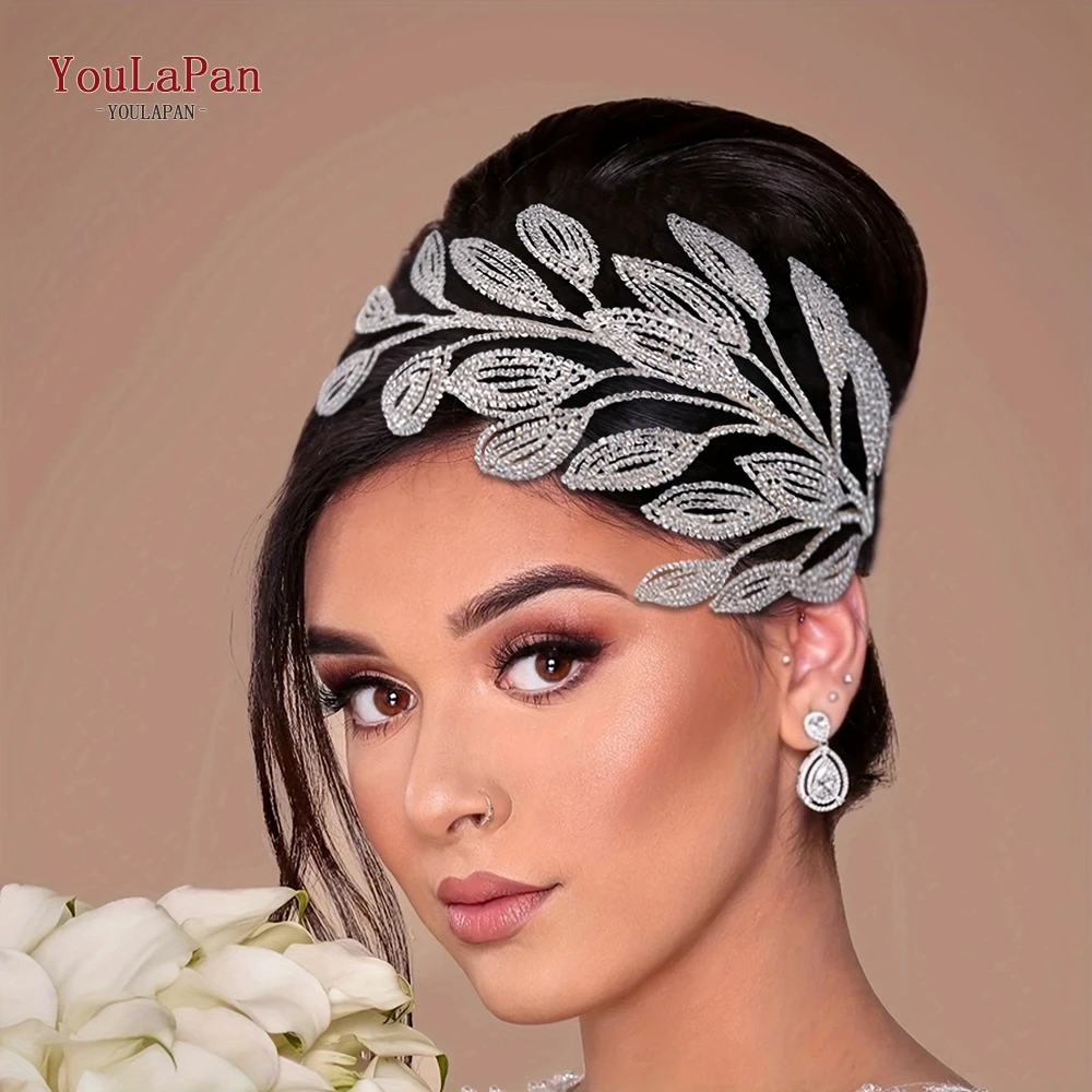 

YouLaPan Shiny Wedding Headband Crystal Leaf Bridal Headwear Women Hair Accessories Head Jewelry Bride Tiaras with Comb HP452