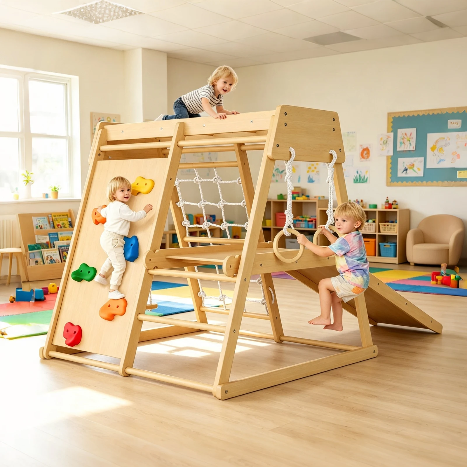Home Gym For Toddlers - 6 In 1 Wooden Indoor Jungle