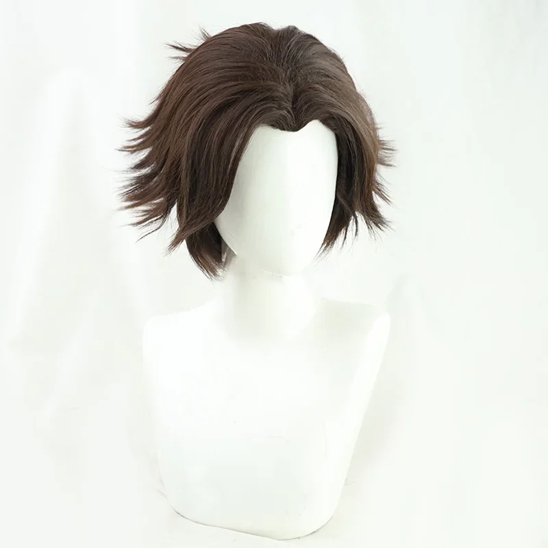 Game LOL Arcane Viktor Cosplay Wig Short Brown Heat Resistant Synthetic Hair Wigs for Halloween Costume Role Play + Free Wig Cap