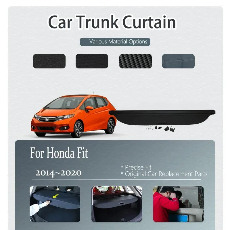 Car Trunk Curtain Covers Fit For Honda Fit Jazz MK3 2015~2020 Retractable Luggage Trunk Storage Rack Punch Hole Auto Accessories