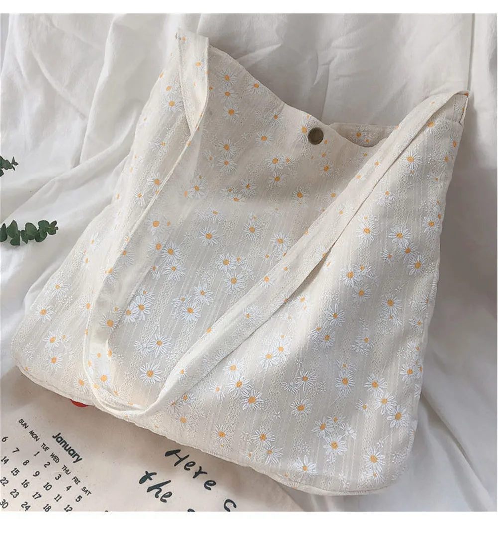 Daisy Tote Bag Lona De Algodão Daisy Tote Bag Bulk Reutilizável Escola Trabalho Mercearia Sacola De Lona De Compras