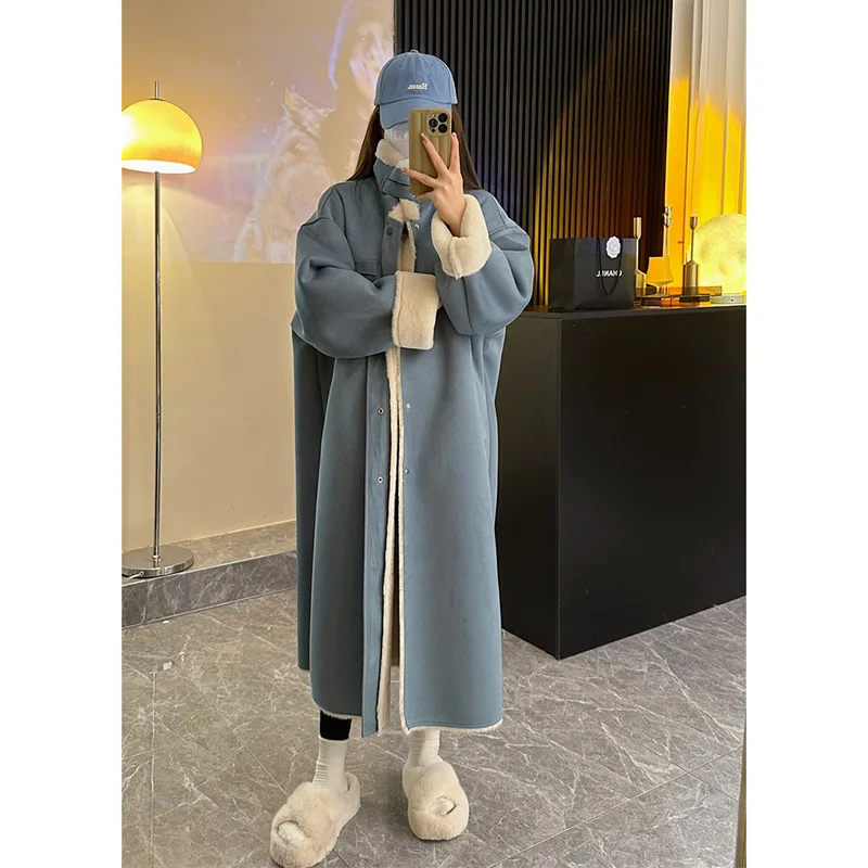 Autumn and Winter New Thickened Women's Long Motorcycle Lamb Suede Fur One-piece Faux Fur Eco-friendly Coat