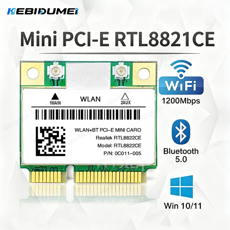 KEBIDUMEI Wireless Mini Pcie RTL8822CE Network Card Wifi 5 Bluetooth 5.0 Adapter Dual Band 5G/2.4Ghz Card For 802.11ac Win 10/11