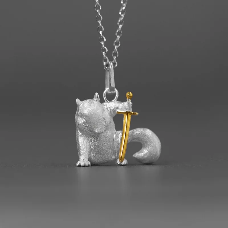 Miracle Sterling Silver 925 Original Design Necklace Cute Squirrel Unisex Handsome Domineering Superhero Sword Holder