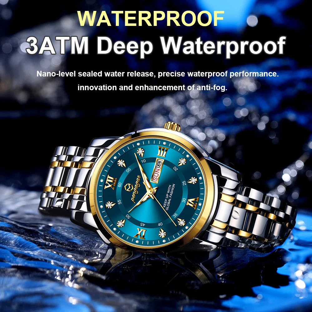 2024 novo relógio de luxo para o homem elegante data semana à prova dwaterproof água luminosa relógio masculino quartzo aço inoxidável esportes relógios reloj